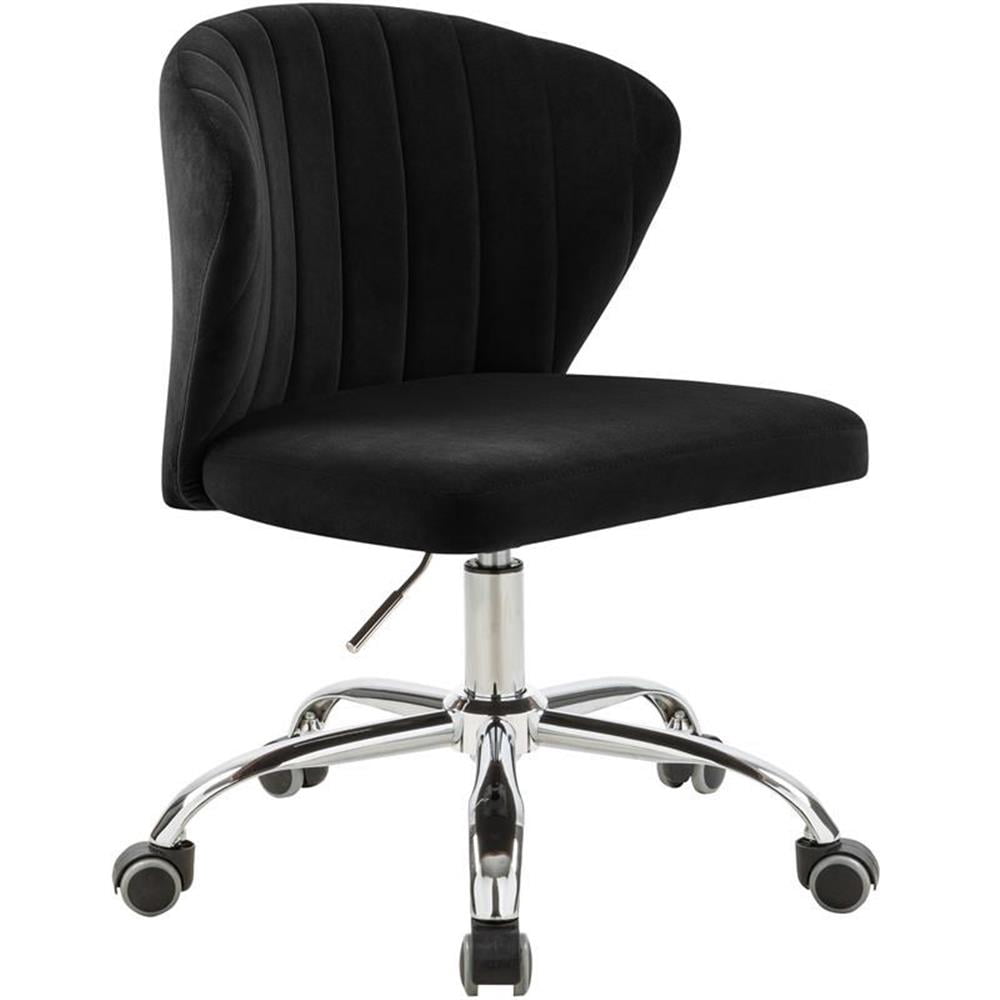 Meridian Furniture Finley Chaise de Bureau Pivotante Réglable en Velours Noir et Chrome