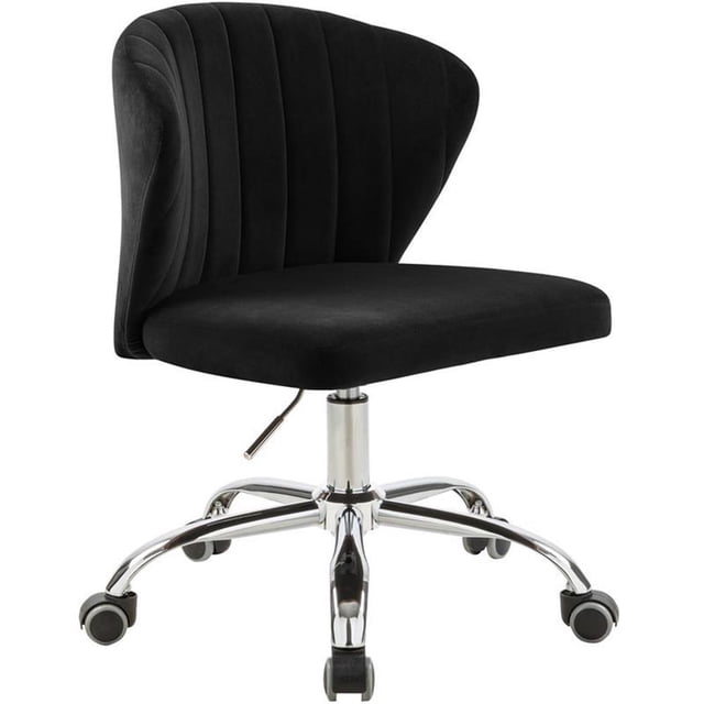 Meridian Furniture Finley Chaise de Bureau Pivotante Réglable en Velours Noir et Chrome