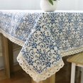 thumbnail image 1 of Nappe Rétro en Porcelaine Bleue et Blanche avec Dentelle, Housse de Table en Coton et Lin pour Décoration Intérieure, 1 of 8