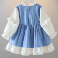 thumbnail image 4 of RXIRUCGD Robe Mignonne pour Fille en Dentelle Patchwork avec Nœud Loli à Manches Longues et Col Rond ( Bleu, Taille : 2-3 Ans ), 4 of 7