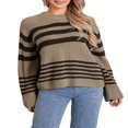 thumbnail image 2 of Women‘s Fall Loose Knit Tops Stripe Print Long Sleeve Sweaters, 2 of 9