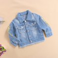 thumbnail image 4 of Kid Girls Ripped Denim Jackets Coats Long Sleeve Sequin Patchwork Button Down Coats Outerwear Blue 9-10 Years, 4 of 8