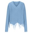thumbnail image 4 of Dagegui Womens Off the Shoulder Sweater Solid V Neck Long Sleeve Loose Knitted Pullover Ripped Crop Top Blue,L, 4 of 6
