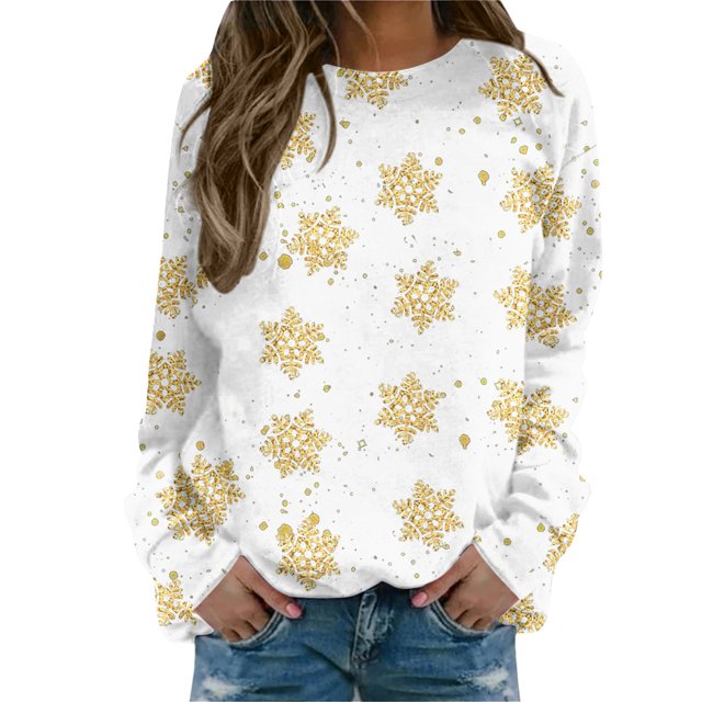 Bmisegm T-Shirt à Manches Longues Col Rond pour Femmes, Imprimé, Blanc L