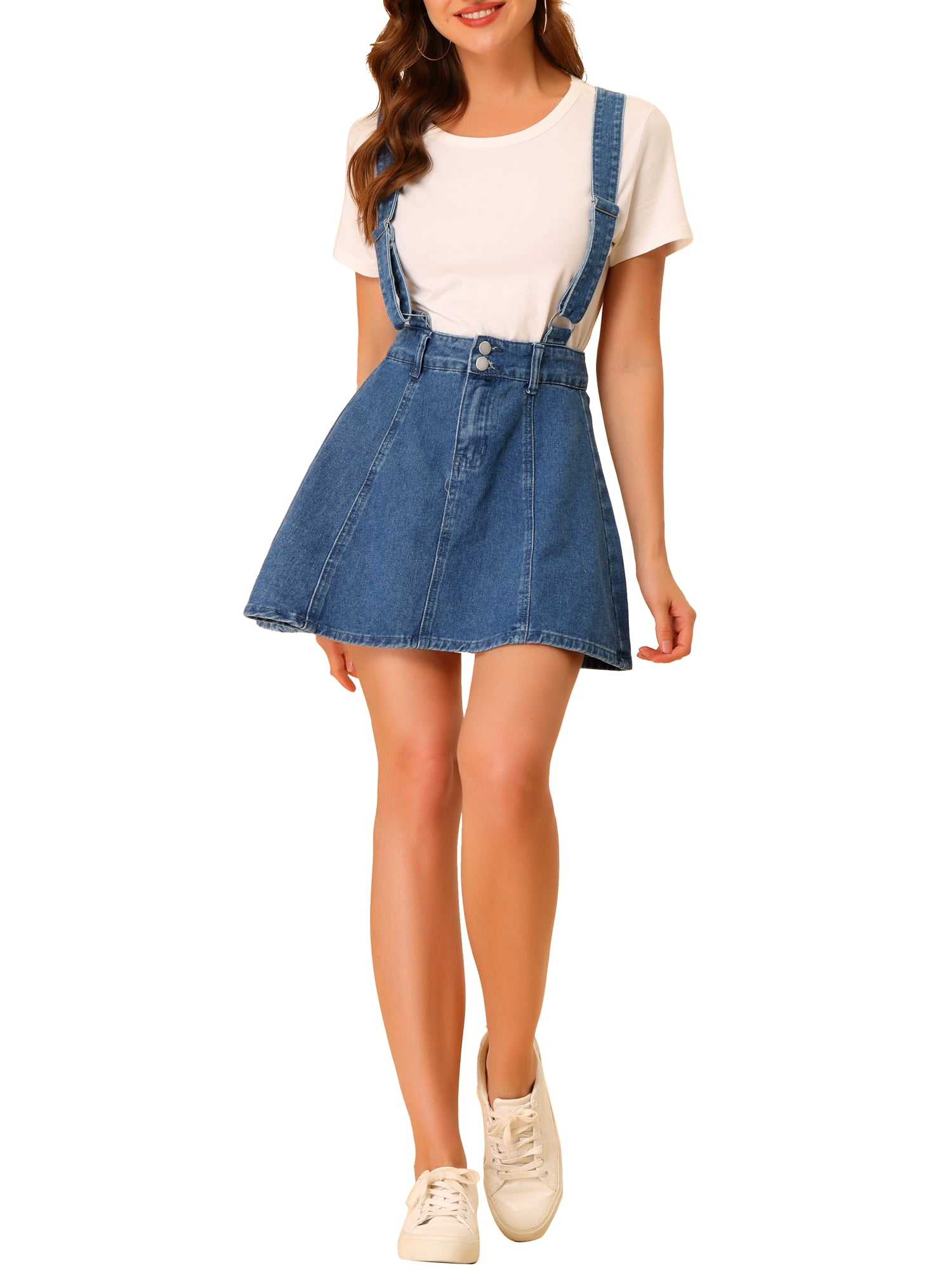 Women's Denim Skirt Overall Adjustable Strap Braces Mini Suspender