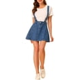 thumbnail image 1 of Unique Bargains Jupe à Bretelles Mini Décontractée pour Femme en Coton Lavé, Boutonnée devant, Ligne a, m Bleu TG, 1 of 7
