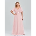 thumbnail image 1 of Robes de Soirée Grande Taille Longues Élégantes Ligne A Col en V Volants Mousseline Formelle Mariage Fête Robe de Soirée, 1 of 8