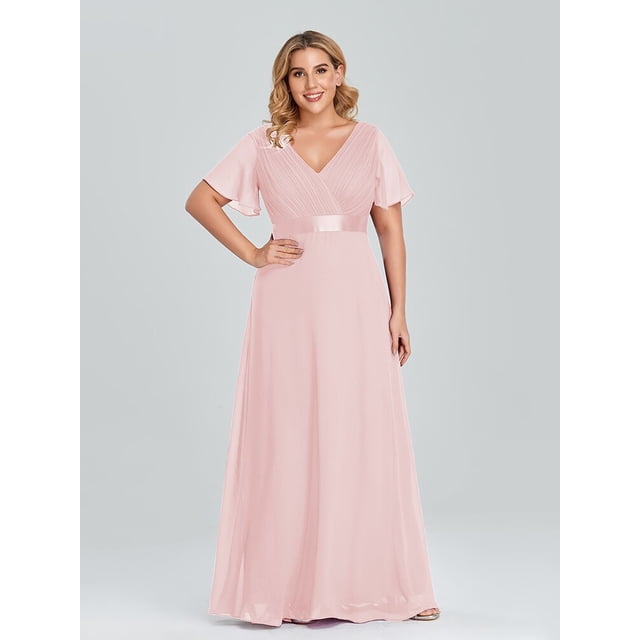 Robes de Soirée Grande Taille Longues Élégantes Ligne A Col en V Volants Mousseline Formelle Mariage Fête Robe de Soirée