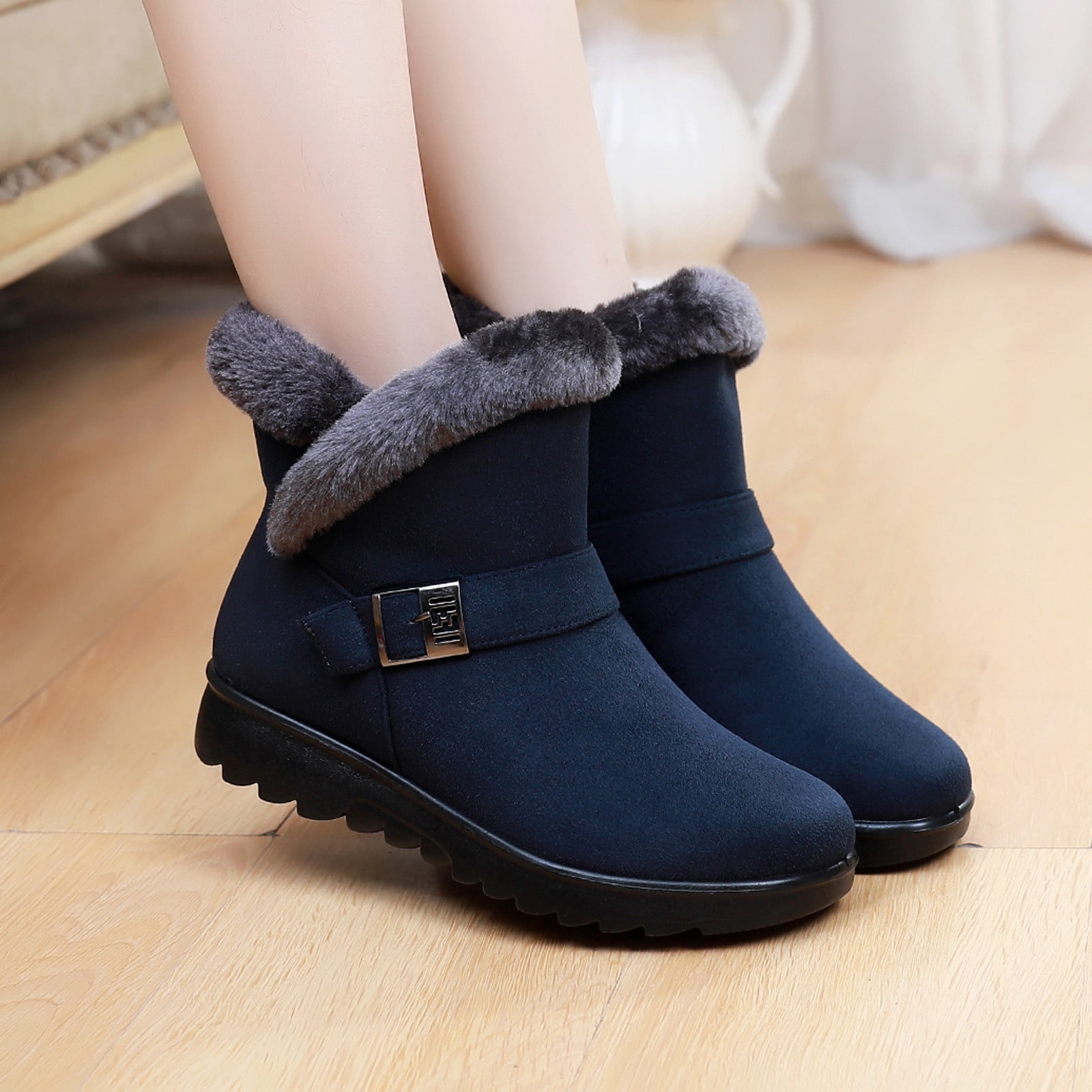 Bottes pour Femmes Grande Taille Isolation Extérieur Bottes de Neige pour Femmes Bout Rond Chaussures à Enfiler Décontractées Bottes à Fermeture Éclair Bottes pour Femmes en Liquidation
