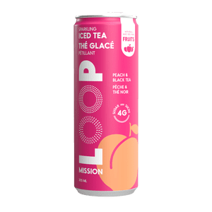 LOOP Mission Sparkling Iced Tea, Low Calorie, Peach Black Tea, Upcycled Real Fruit Juice, 355 mL, 1 Count, Can