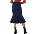 thumbnail image 3 of Unique Bargains Jupe Midi en Denim Délavée à Queue de Poisson pour Femme, Bleu Foncé, TP, 3 of 6