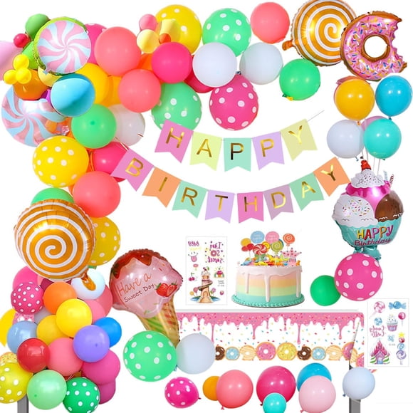 HAHDAXIA Donut Birthday Decorations for Girls,Candy Balloons Arch Party Supplies Ice Cream Lollipop Balloon Birthday Banner Sweet Donut Grow Up Decors for Kids Baby Shower Party Decorations (