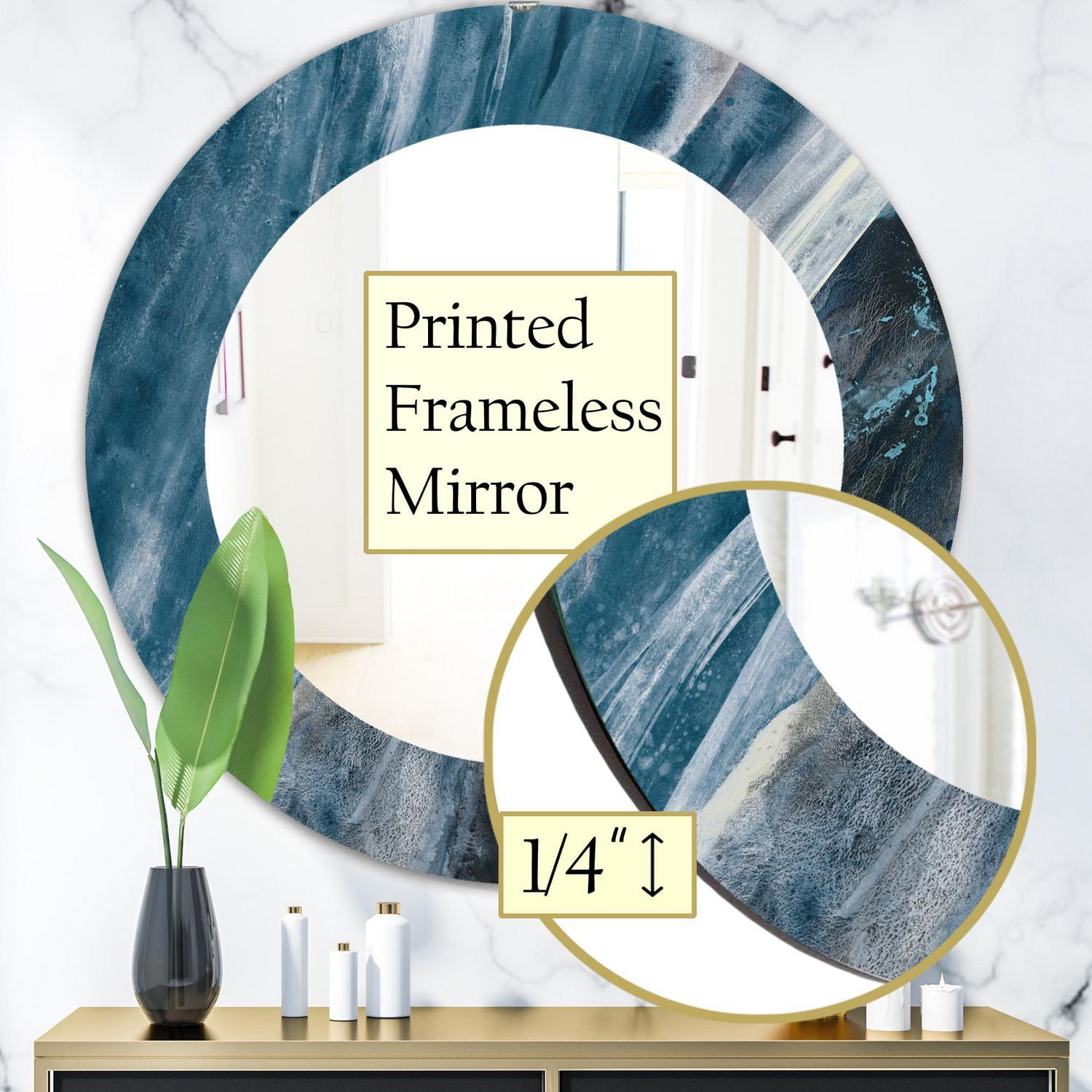 Designart 'Splash Blue Indigo' Miroir Moderne - Mural Ovale ou Rond 24x24