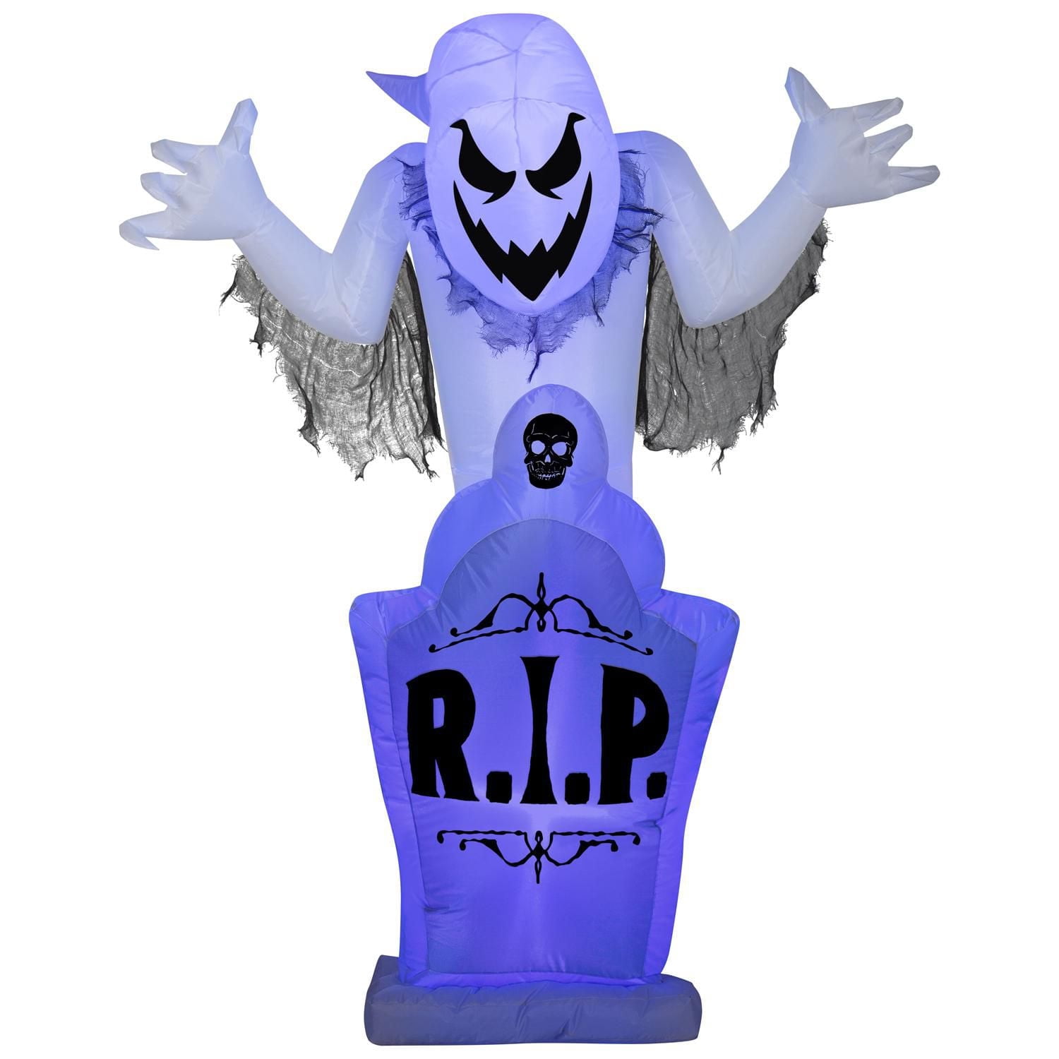 OHMG Décoration gonflable d'Halloween de 2,4 m avec lumières LED, fantômes gonflables pour Halloween, crâne fantôme gonflable, pour l'intérieur et l' extérieur