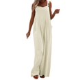 thumbnail image 1 of TrendOFT Womens Casual Summer Jumpsuit Loose Spaghetti Strap Solid Button Pocket Rompers For Women One Piece Overalls Beige M, 1 of 8