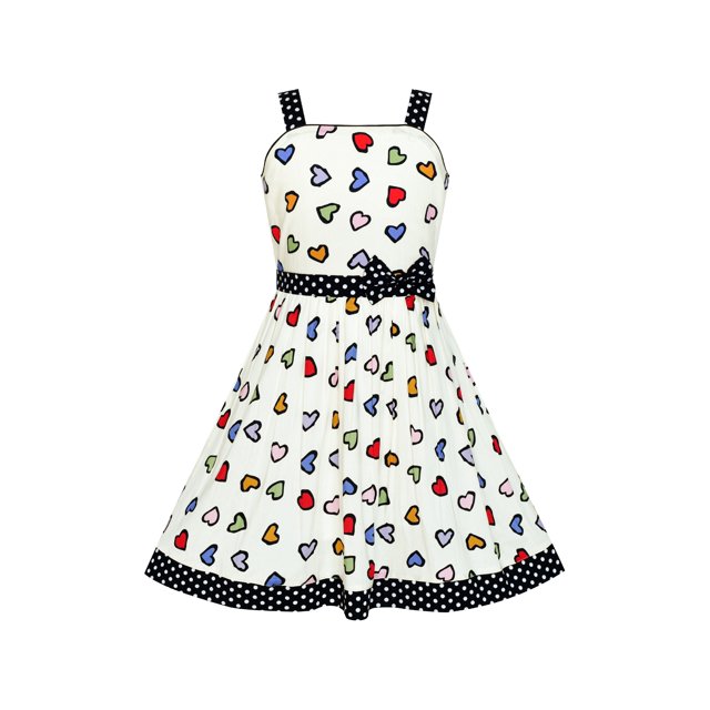 Robe Fille Cœur Coloré Noir à Pois Nœud Papillon Robe d'Été 6 Ans