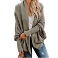 thumbnail image 2 of Cardigan Long Uni à Manches pour Femmes, Manteau Blouse Haut Décontracté d'Automne, 2 of 8