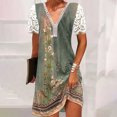 thumbnail image 3 of Cameland Robe Ample pour Femme à Col en V, Mode Décontractée, Style Élégant, Chandail à Manches Courtes, Imprimé en Dentelle, 3 of 6