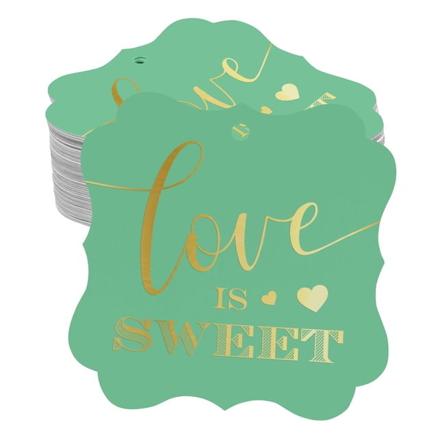 Inkdotpot Real Gold Foil Bracket Shape Paper Hang Tags Love Is Sweet Wedding Favor Tags Pack Of 100