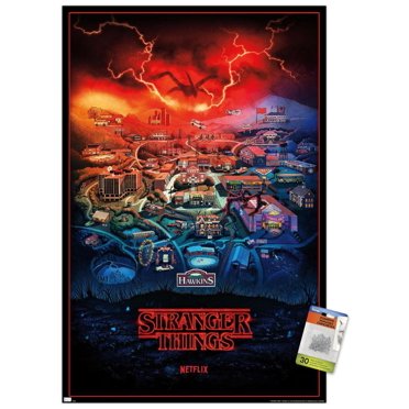 Netflix Stranger Things: Saison 4 – Hawkins, Indiana 22,375" x 34" Affiche Murale avec Cadre Magnétique en Bois de Hêtre, par Trends International
