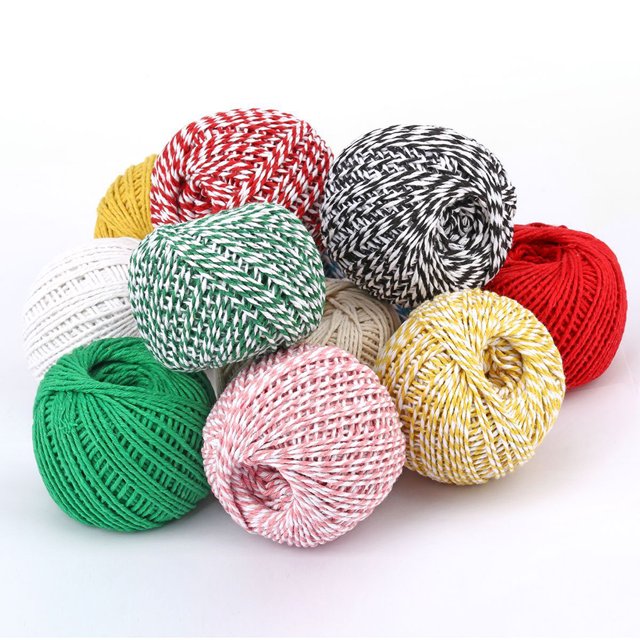 Thread Cotton Sewing Rope Twist Color Sewing Cord DIY Handicraft Woven String Knitting Supplies, Green and White