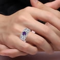 thumbnail image 2 of RYLOS Men's Rings Sterling Silver Designer Starburst 7MM Round Gemstone & Diamond Ring Amethyst February Birthstone Size 10, 2 of 7