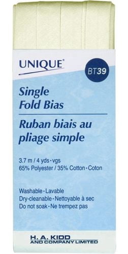 Unique Single Fold Bias Tape, Ivory, 3.7 m (4.05 yd)