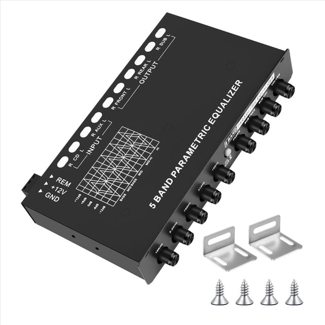 4X 5-Band Car Audio Equalizer, Adjustable 5 Bands EQ Amplifier Graphic Equalizer with CD/AUX Input Select Switch,Black