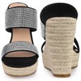 thumbnail image 2 of BLISSFUL STEP Platform Rhinestones Espadrille Black Wedge Sandals for Women 7 M US, 2 of 6