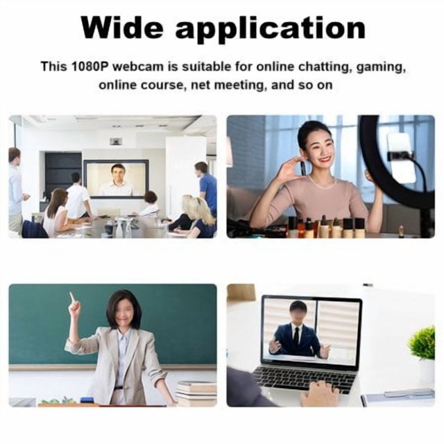 Laptop 1080P Resolution Webcam with Microphone Computer Noise Cancelling USB Camera Home Network Meeting Cam Desktop PC Supplies White