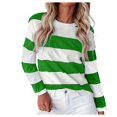 thumbnail image 1 of WEIYLL Tshirt for Women Long Sleeve Striped Crew Neck Color Block Green Blouse Sizes L, 1 of 5