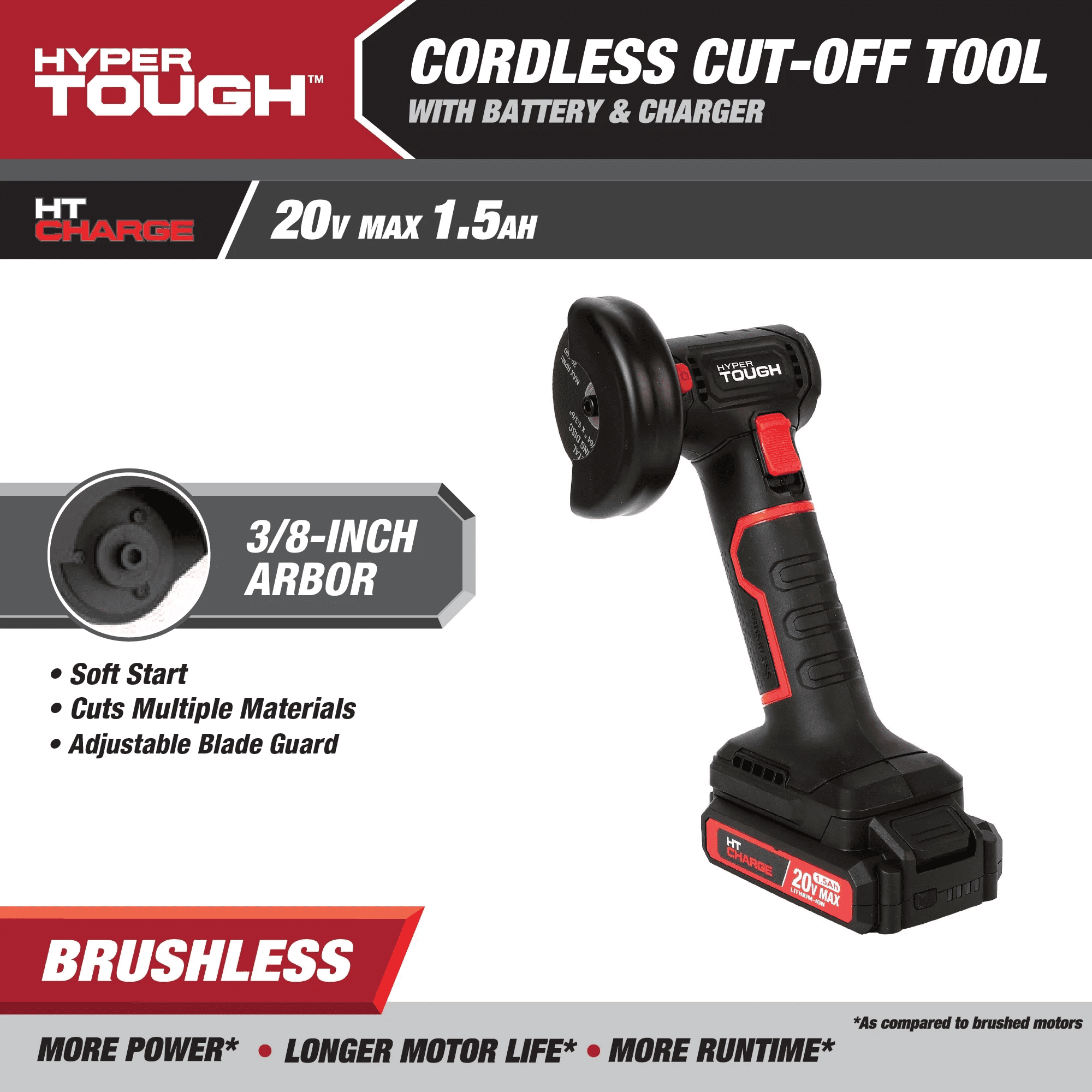 Outil de découpe sans fil Hyper Tough 20V Max sans balais avec batterie lithium-ion 1,5 Ah et chargeur