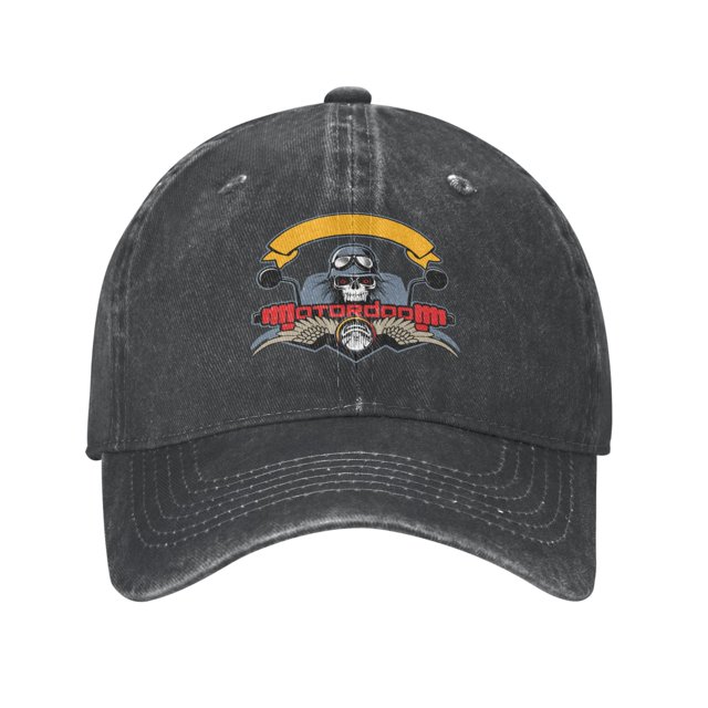 DouZhe Adjustable Washed Cotton Baseball Cap - Riding Motorcycle Skull Prints Vintage Dad Hat Unisex Sports Caps (Black)
