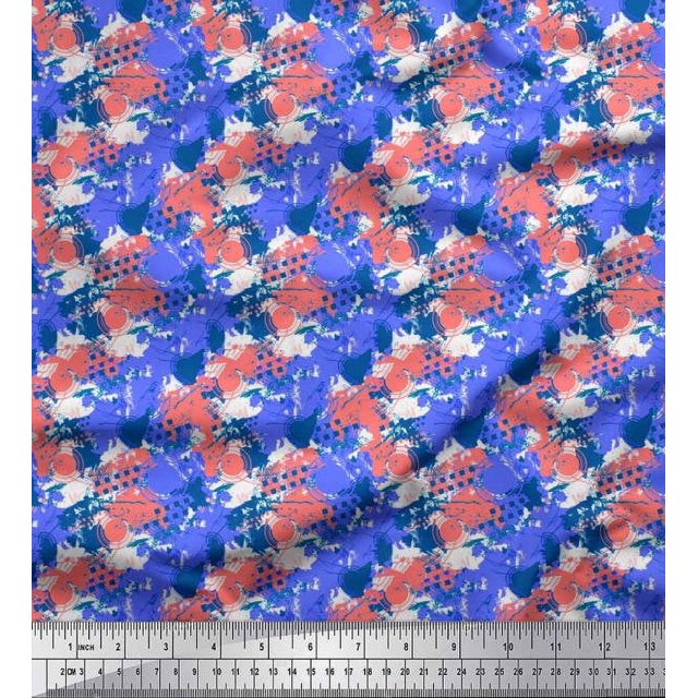 Soimoi Poly Georgette Fabric circle & brush stroke Abstract Print Fabric by Yard 52 Inch Wide