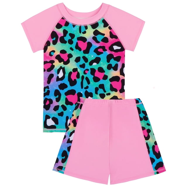 Kid Girls Bathing Suits Rash Guard Set Cute Long Sleeve Sun Protection Girls Bathing Suit Size 7-8 Years