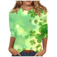thumbnail image 1 of Diufon T-Shirts de la Saint-Patrick pour Femmes, Grande Taille, Imprimé Trèfle, Manches 3/4, Col Rond, 1 of 5