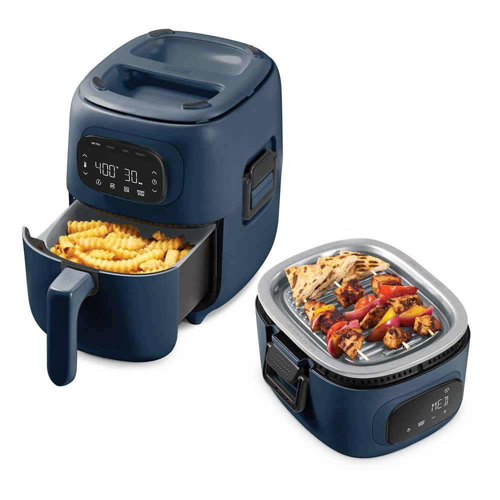 Dash Flip & Fry&trade; Digital 2-in-1 Grill + Air Fryer with 4 functions, 3 Qt Capacity, Air fryer & Indoor Grill for fries, wings, burgers and more