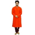 thumbnail image 2 of Atasi Ethnic Men's Kurta Pyjama Set Orange Bollywood Designer Shirt-Large, 2 of 7