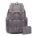thumbnail image 1 of KAUKKO Vintage Casual Canvas and Leather Rucksack Backpack (Canvas Grey2pc), 1 of 5