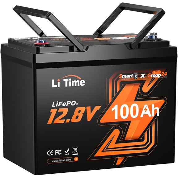 LiTime 12V 100Ah Group 24 Bluetooth LiFePO4 Battery Lithium Battery 100A BMS for RV, Solar System, Trolling Motors