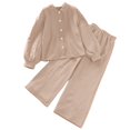 thumbnail image 1 of vdgthytj Toddler Boy Girl Fall Spring Clothes Kids Long Sleeve Button down Shirt and Wide Leg Pants 2PCS Lounge Outfit, 1 of 9