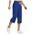 thumbnail image 1 of Pantalon Capri pour Femmes Pantalon Évasé Court Coupe Jambe Taille Régulière Polyester Pantalon pour Dames Décontracté d'Été Style Capri C-70 Bleu TG, 1 of 6