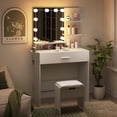 thumbnail image 4 of Vabches Makeup Vanity Table with Lighted Mirror & Power Strip, White Vanity Set with Large Storage, 3 Lighting Modes, 31.5 inch, White, 4 of 14