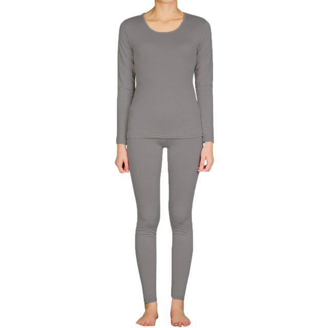 LAVRA Womens Microfiber Long Johns Thermal Underwear Two Piece Set -XL-Gray