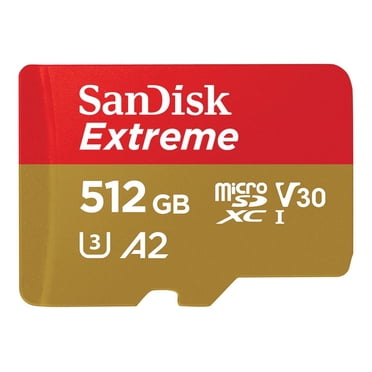 SanDisk 512GB Extreme microSDXC UHS-I Memory Card with Adapter - Up to 190MB/s, C10, U3, V30, 4K, 5K, A2, Micro SD Card - SDSQXAV-512G-GN6MA