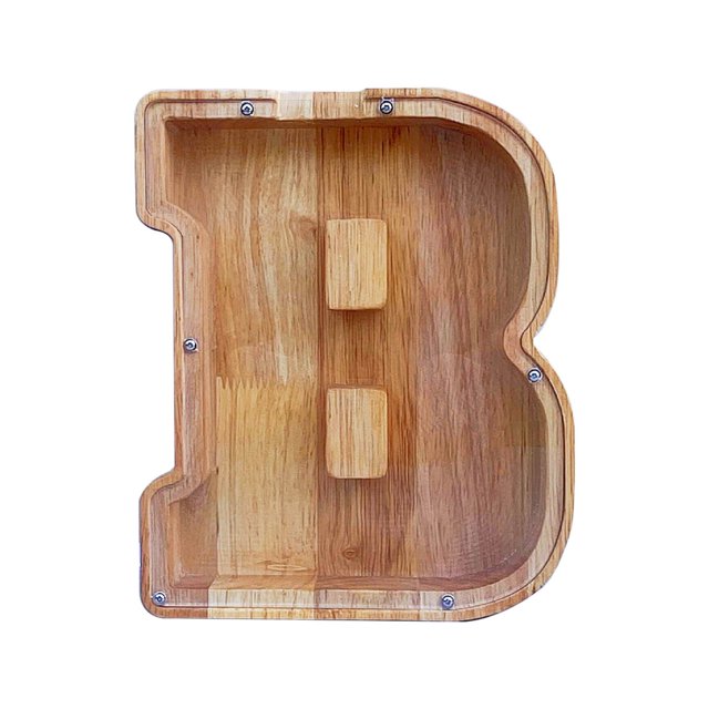 Wooden English Letter Savings Can with Transparent Glass Front for Coin Storage