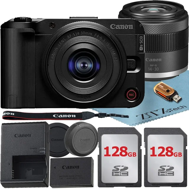 Canon EOS R50 V Appareil Photo Sans Miroir avec Objectif 14-30 mm + Lot de 2 Cartes Mémoire 128 Go + Ensemble d'Accessoires ZeeTech
