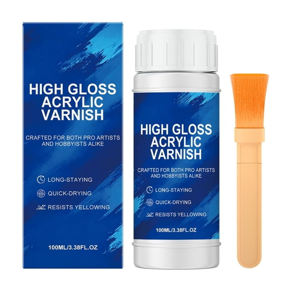 High Gloss Acrylic Varnish 3.4oz with Brush for Artworks and Crafts Protects and Enhances Paintings
