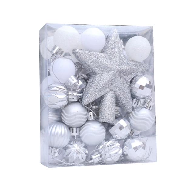 Silver 36Pcs Christmas Ornament Set Colorful Painted Christmas Balls For Tree Decoration Party Gift Box Home Holiday Decor Shatterproof Plastic Hanging Balls 104G