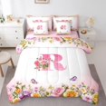 thumbnail image 1 of Erosebridal Ensemble de Literie Complet Format Double à Initiale Florale, Ensemble de Lit Fleurs et Papillons, Déco de Chambre pour Ados, Réversible, 7 Pcs, 1 of 1
